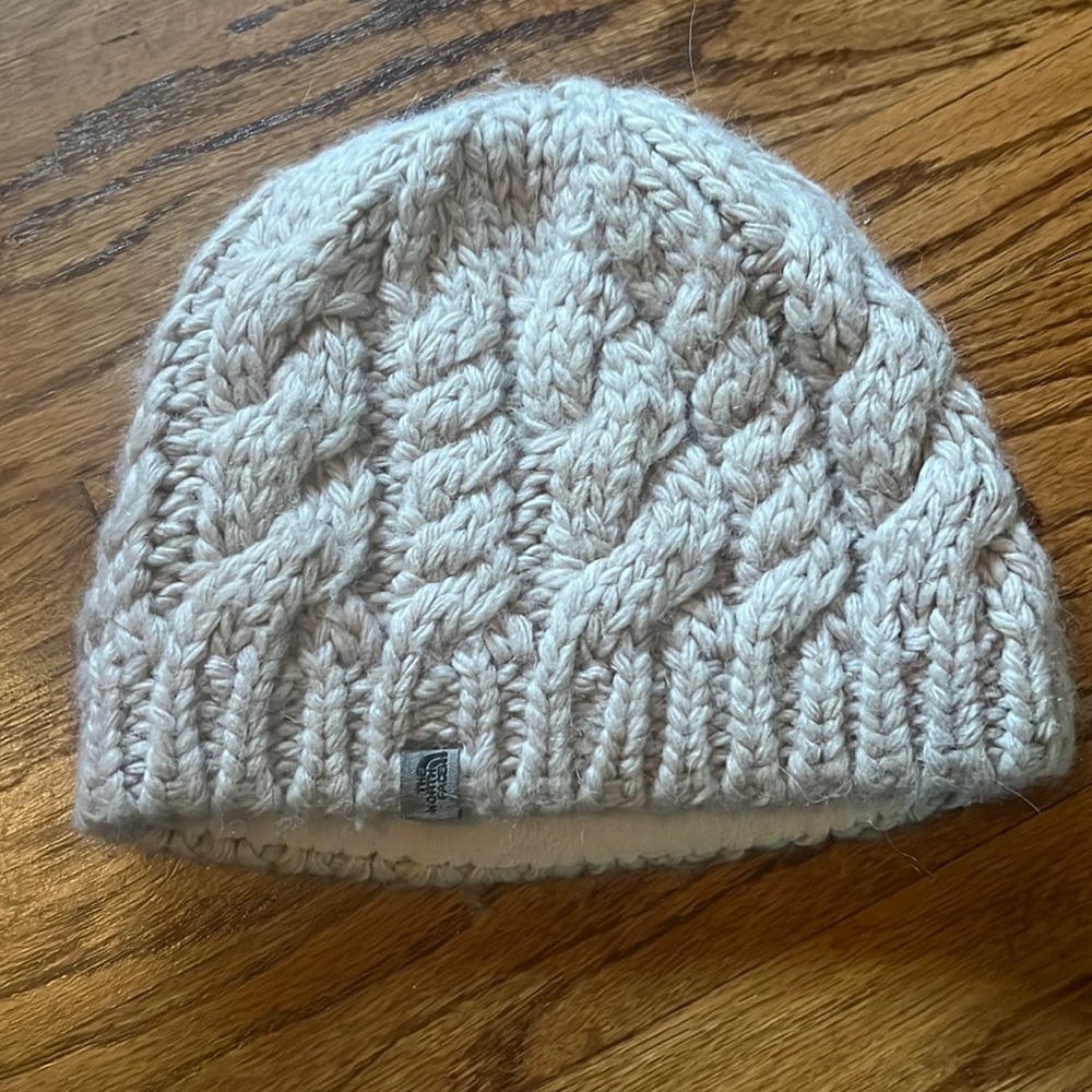 north face beige winter hat
